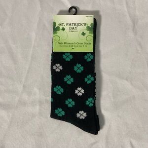 Saint Patrick’s Day Four Leaf Clovers Lucky Women’s Crew Socks Size 9-11